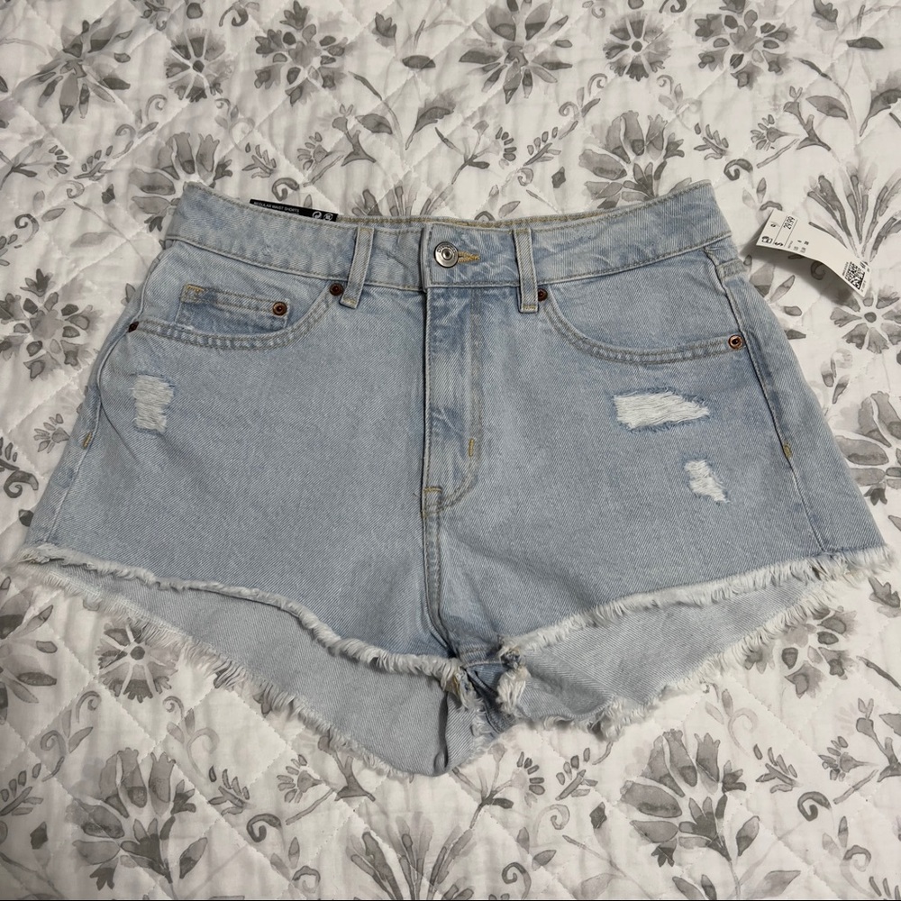 H&M Divided Light Wash Regular Waist Ripped Jean Shorts